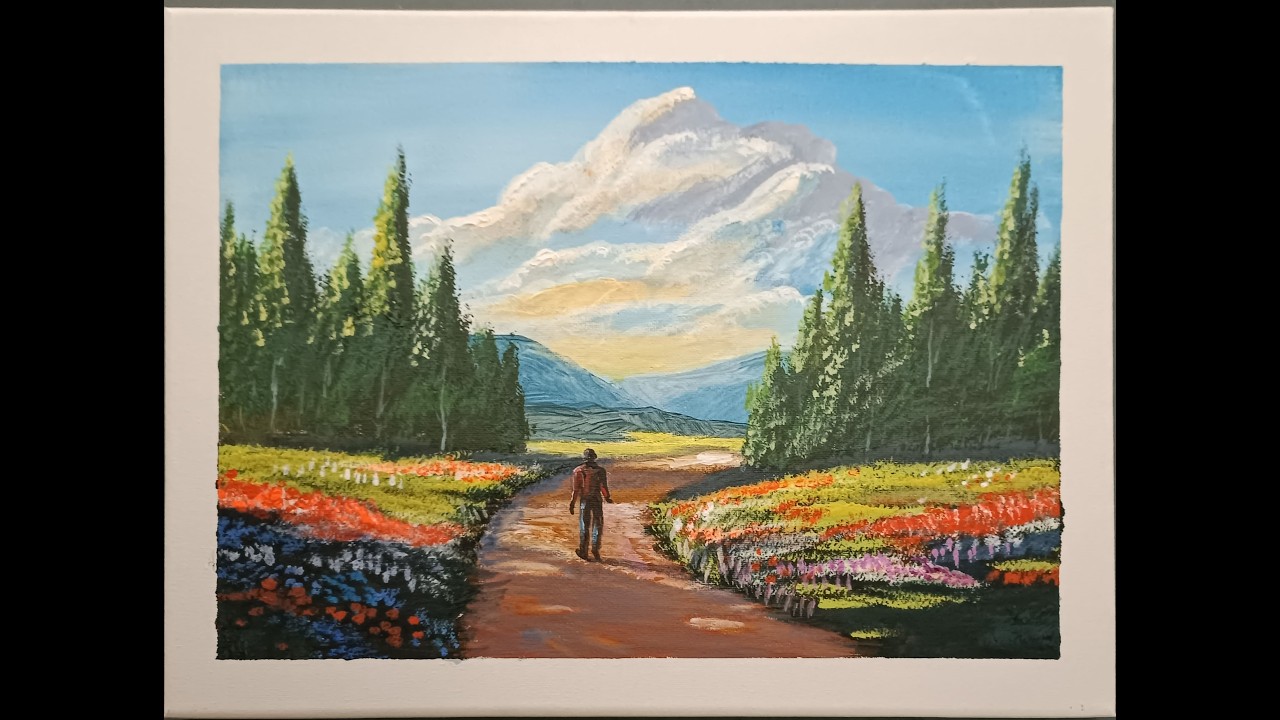 Relaxing Mountain Landscape Painting | Satisfying Acrylic Art Process (Step by Step)