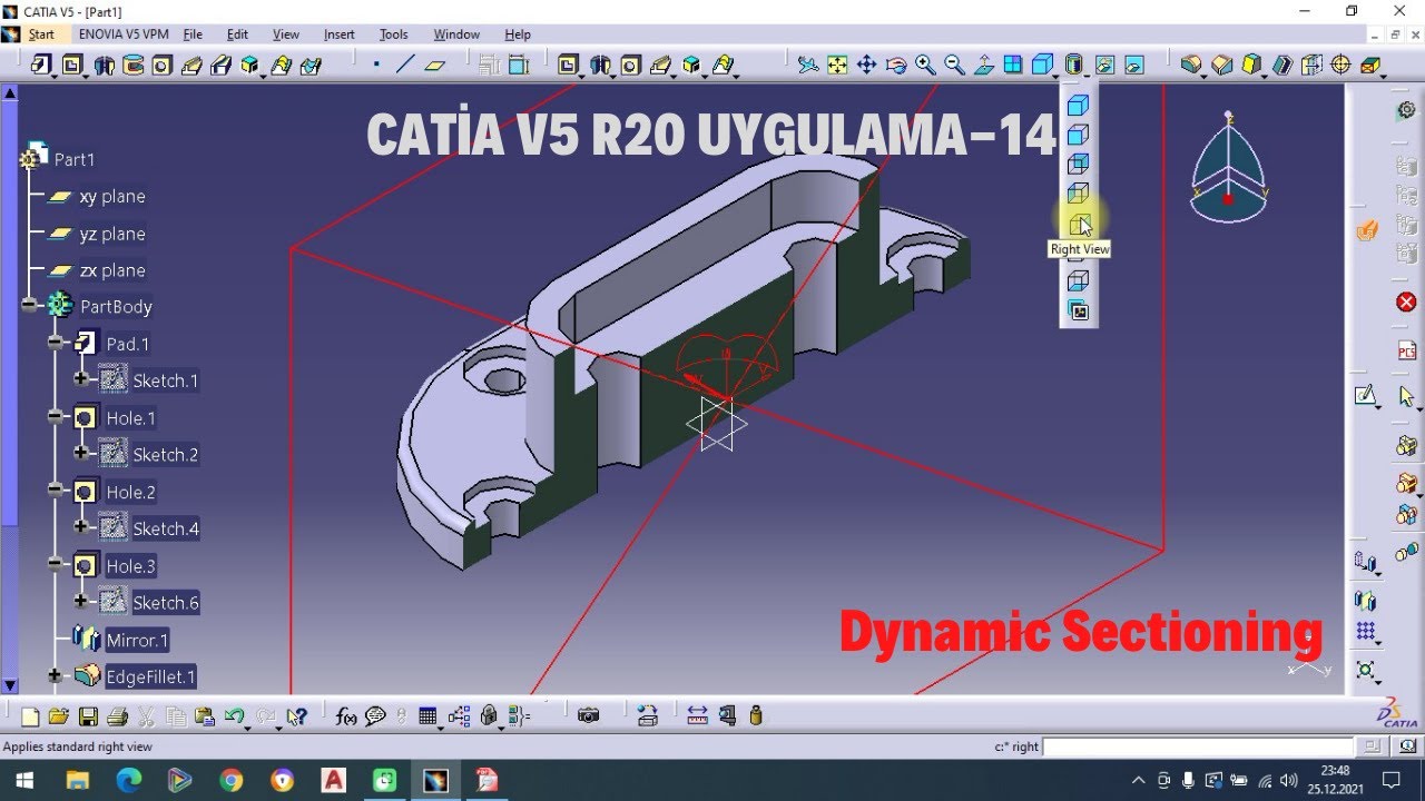 Catia v5 r20  Örnek Çizimler Uygulama-14  #catia v5 r20  Dynamic Sectıoning(Kesit alma komutu)