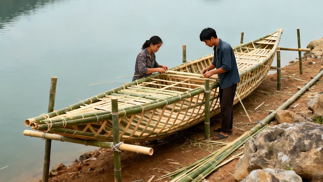 Couple builds stunning livelihood boat from bamboo and cement in 101 days / Start to finish