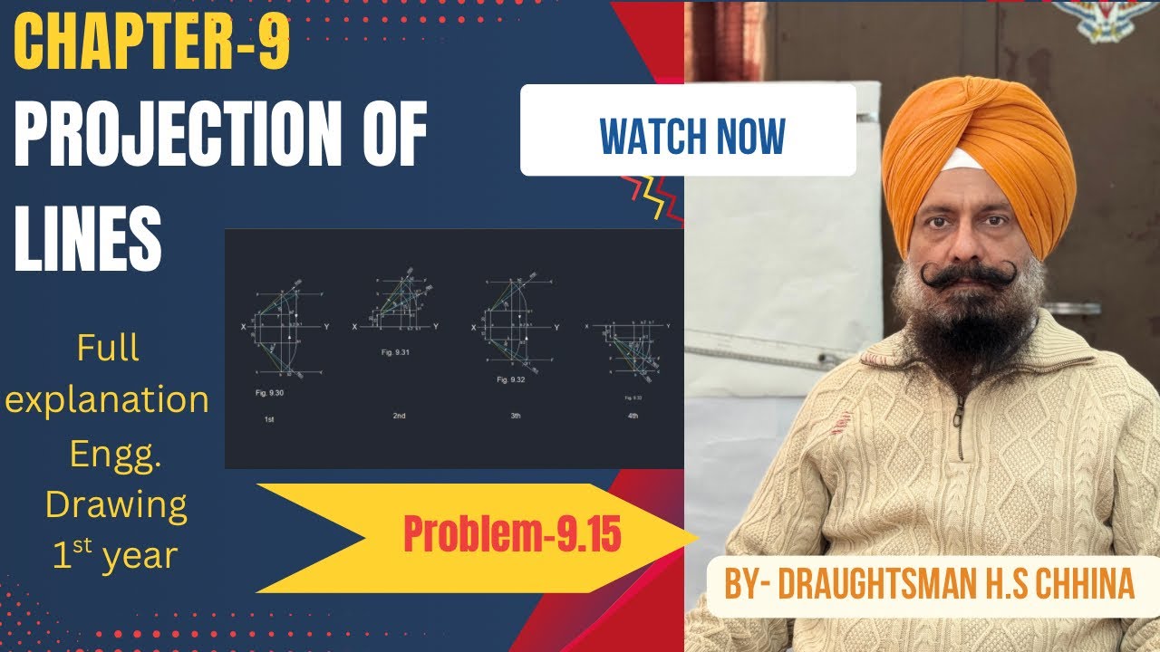 CH-9 Projections of Line | Problem 9.15 (solved)| Full solution with easy way | B.Tech Engg. Drawing