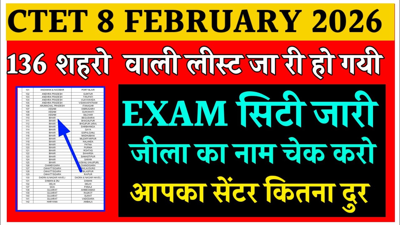Ctet 8 feb 2026 // exam सिटी जारी / जीला नाम चेक   // सेंटर दुर ctetexamcityy