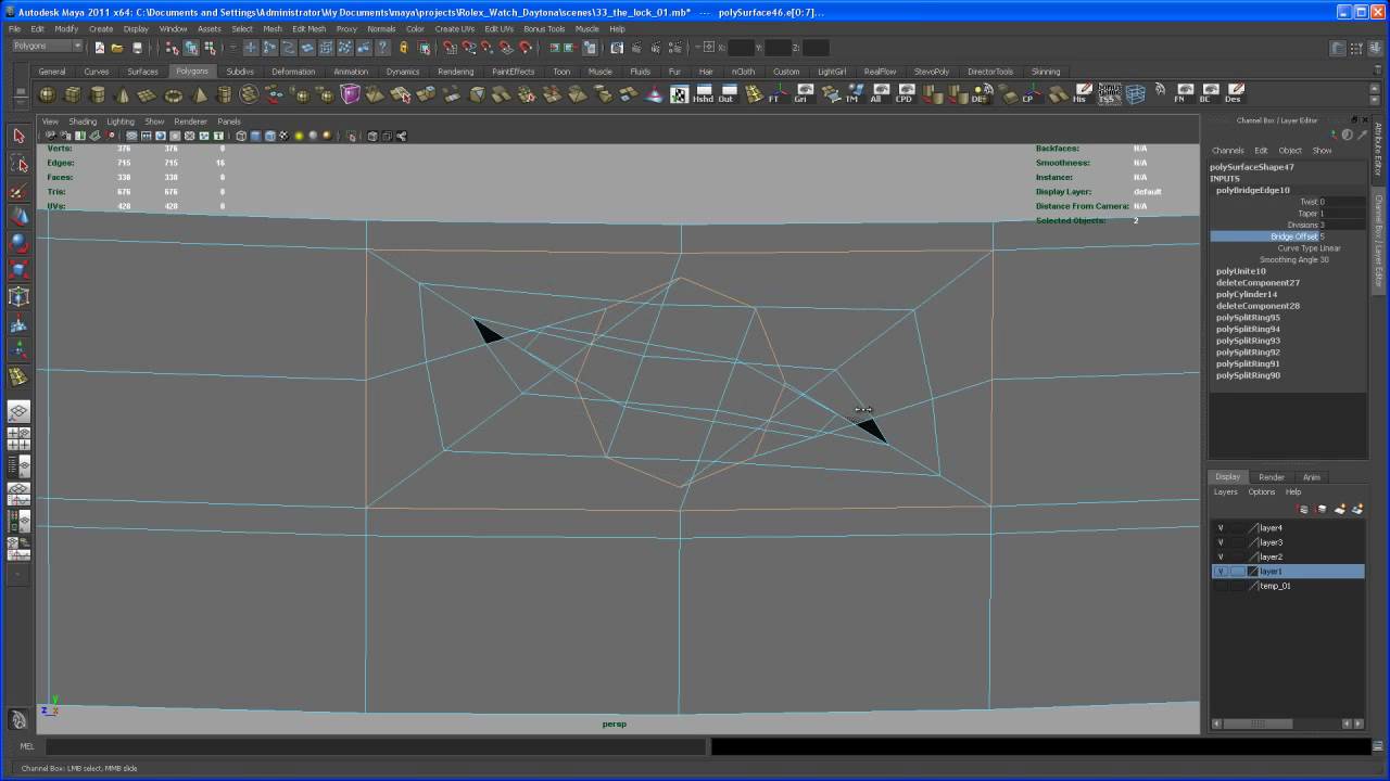 Modeling tutorial in Maya - ROLEX DAYTONA watch - Part 34: the lock 02