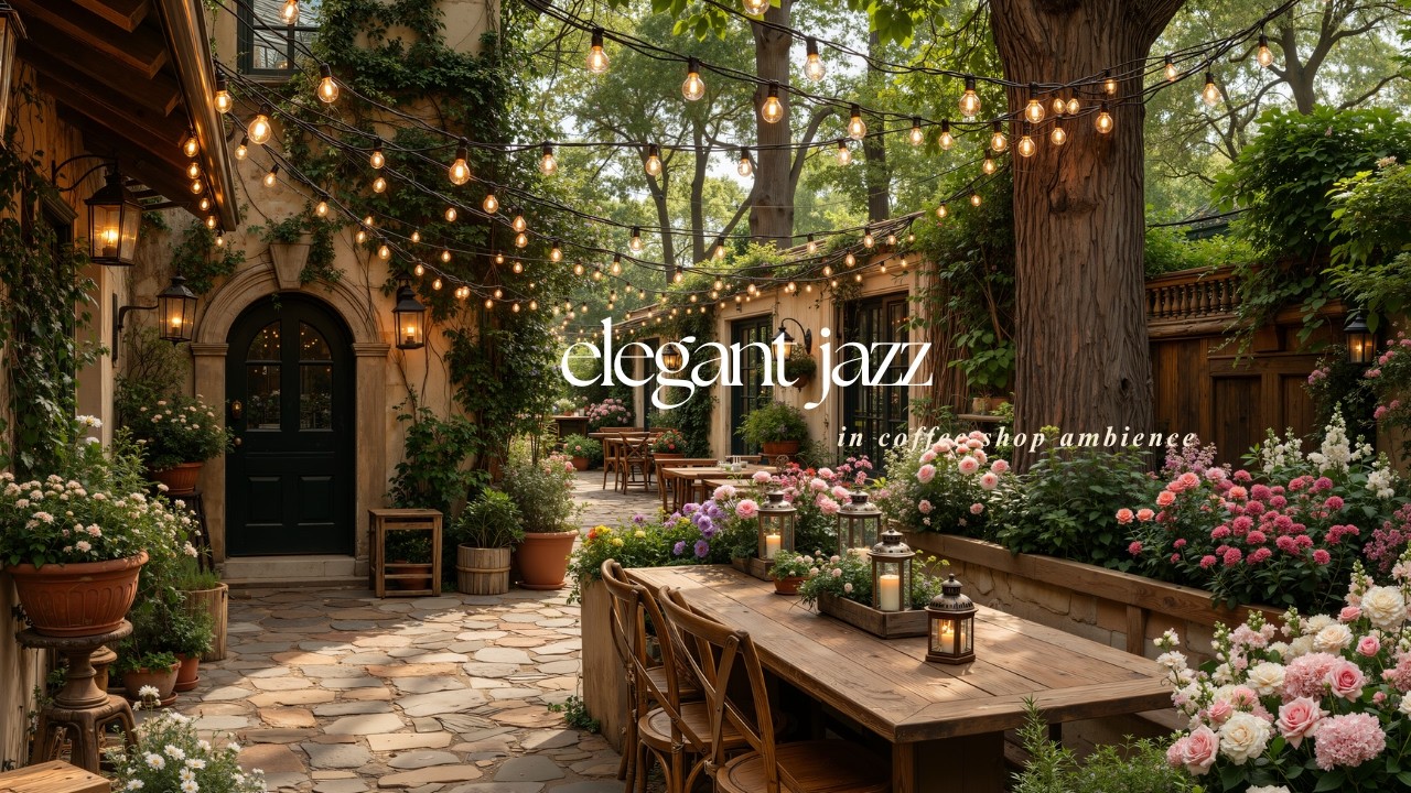 Освежающая Джазовая Музыка В Садовом Кафе Для Спокойствия | Элегантный Джазовый Фон В Уличном Каф...