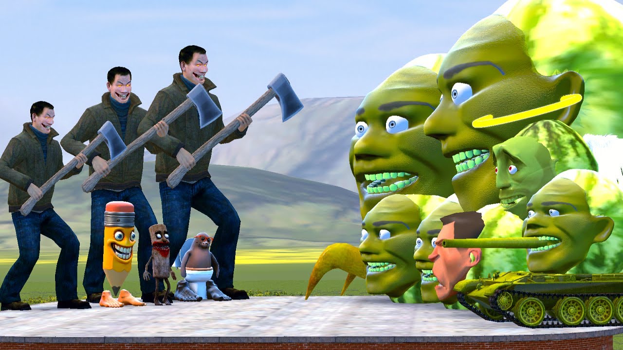 NEW MECHA AXEMAN, ITALIAN BRAINROT Vs All LIN GANG MELON FAMILY In Garry's Mod!