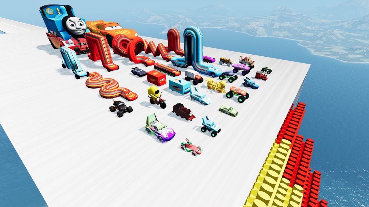 Big & Small Mcqueen, Dinoco vs Tow Mater, Doc Hudson vs Pixar Cars vs STAIR DEATH - BeamNG.Drive