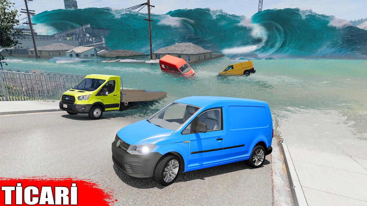 TSUNAMI 'den KAÇIŞ MODU !! // TİCARİ ARABALAR //  BeamNG Drive // Cars vs Mega Flood 😱