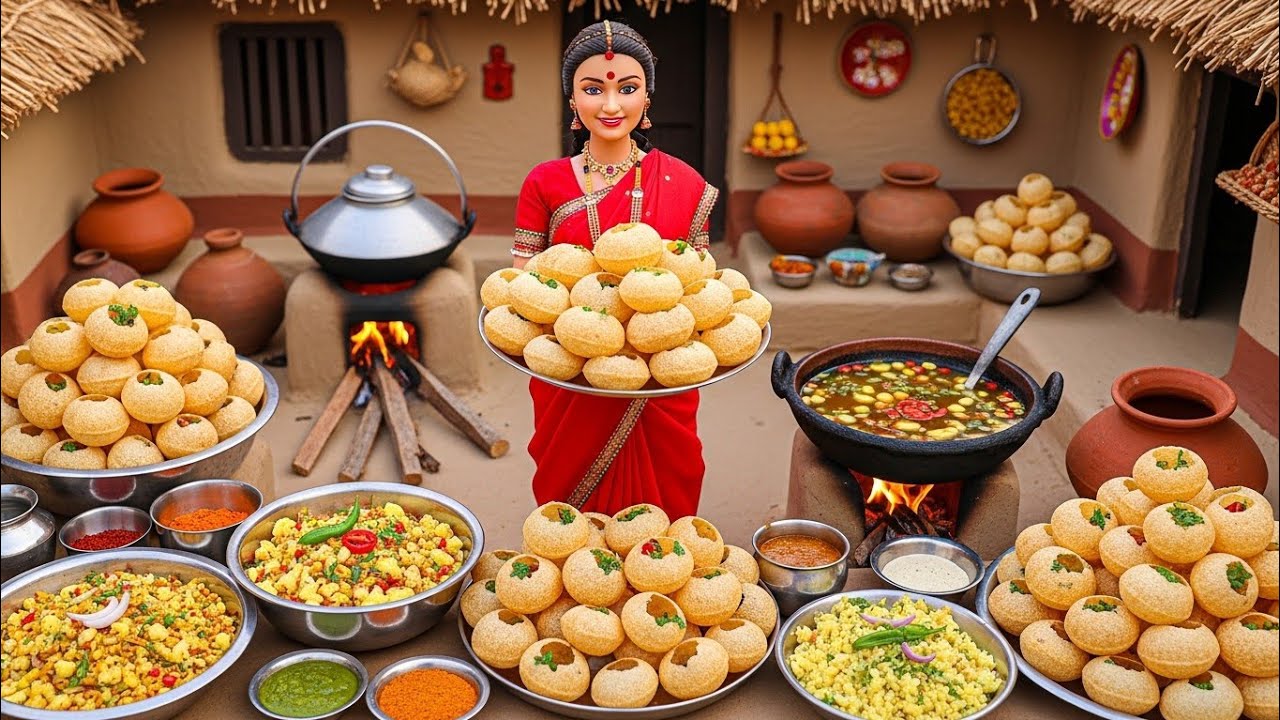 Giant Pani Puri Cooking in Miniature Village | Doll Cooking Street Food Tiny Kitchen ASMR 🌶️🥘🔥