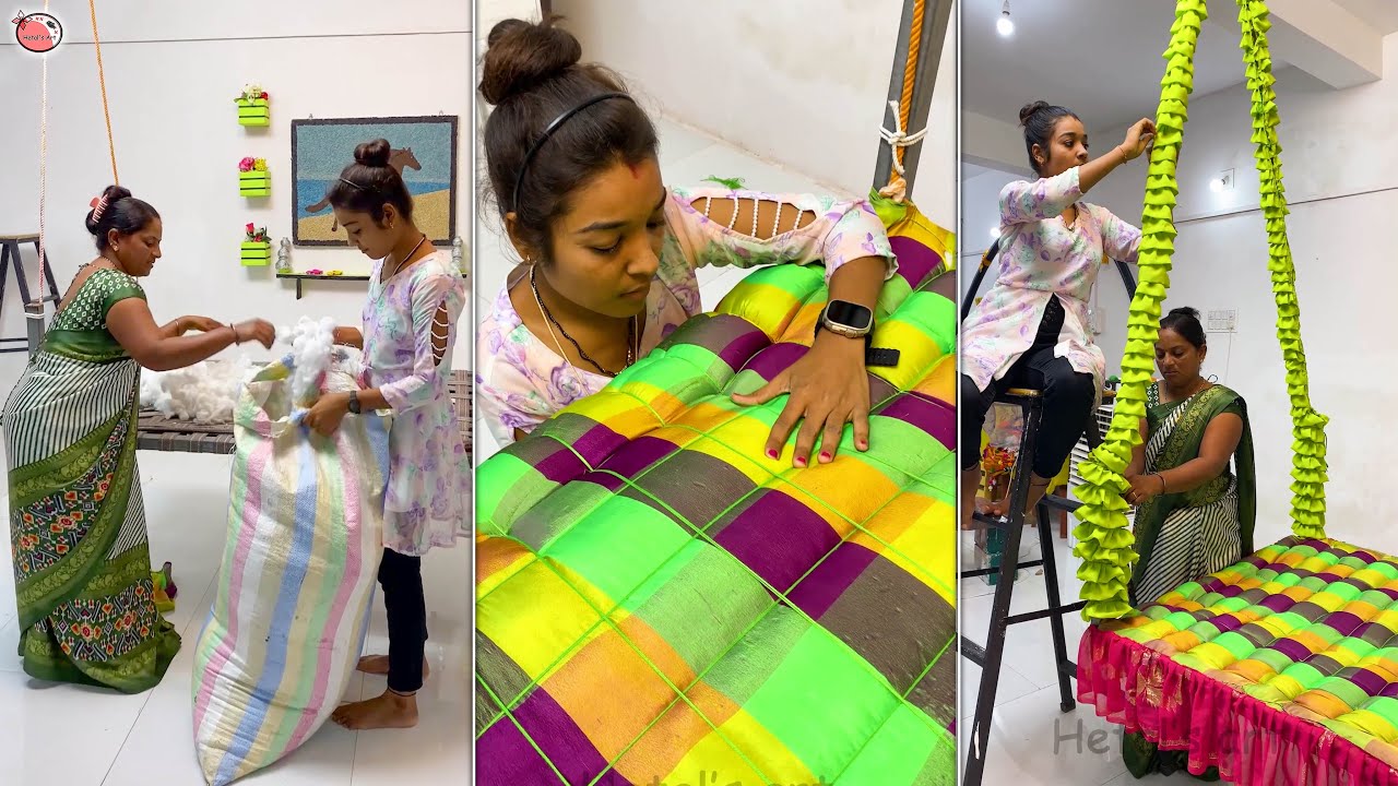 Mother Daughter Making Swing || Reuse Old Rope Bed Converting Swing || DIY