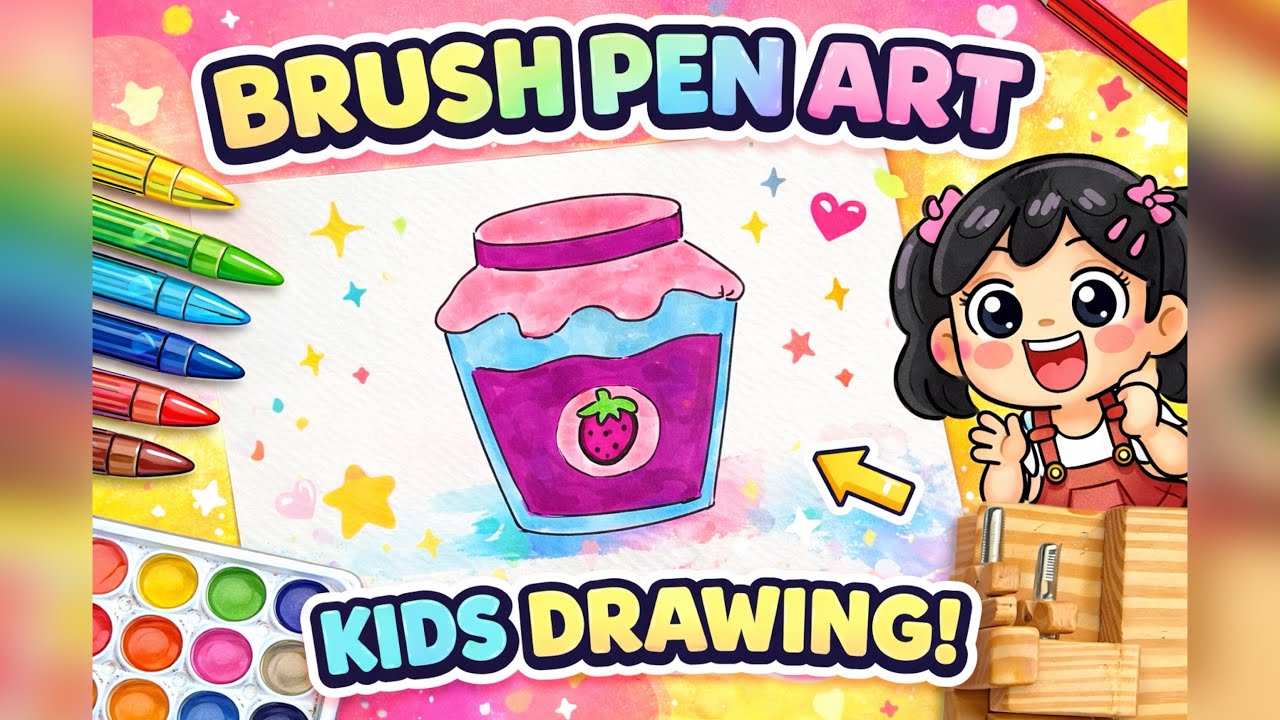 Easy Watercolor Strawberry Jam Jar Drawing 🍓 | Kids Painting Tutorial