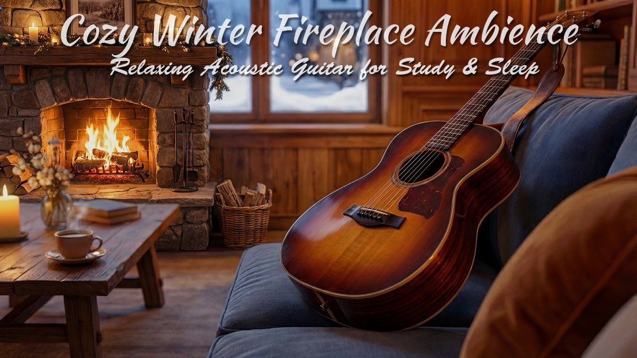 Cozy Winter Fireplace Ambience ~ Relaxing Acoustic Guitar for Study & Sleep (2 Hours)