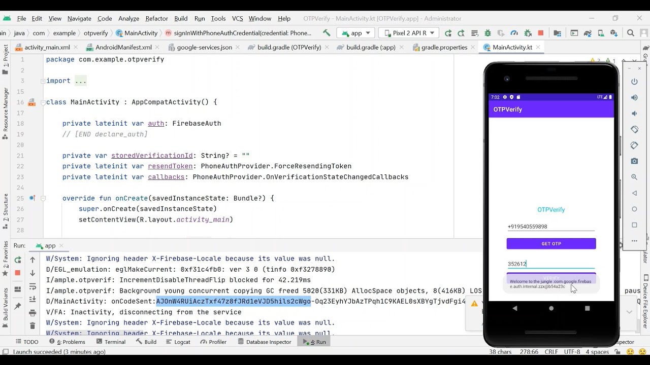 Проверка телефона через одноразовый пароль с использованием Firebase + Android Studio &mdash; Kotlin
