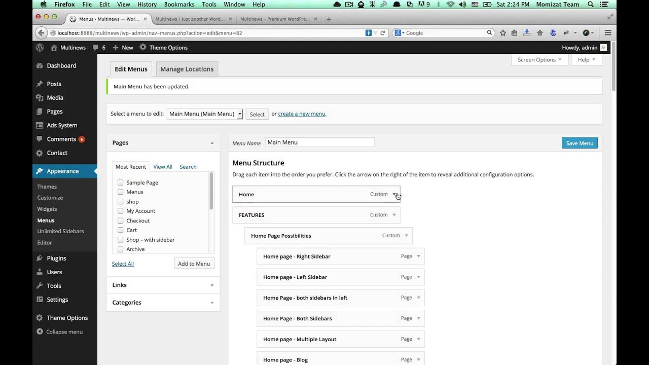 Multinews - menus