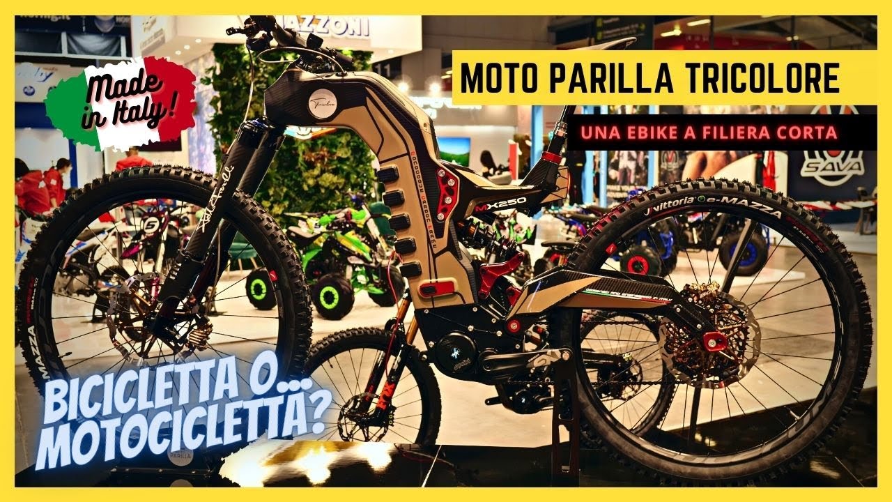 MOTO PARILLA TRICOLORE L’E-BIKE RICICLABILE CHE SEMBRA UNA MOTO