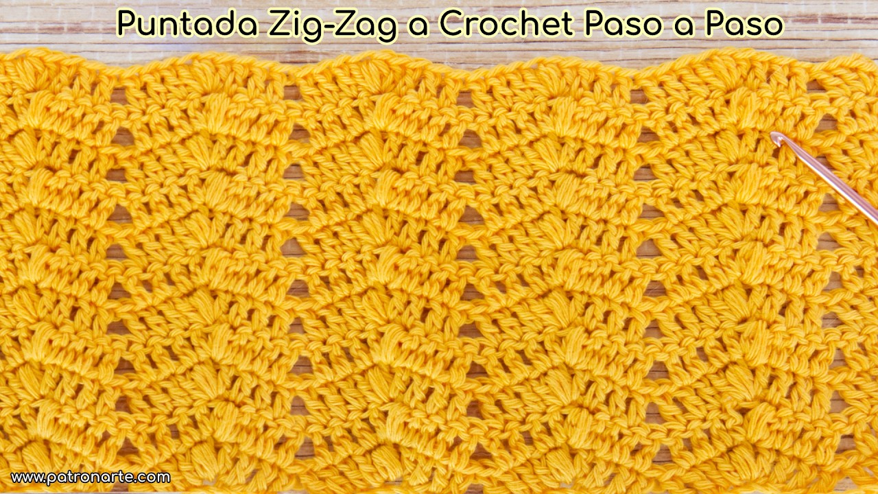 Patrón Punto Zig Zag de Crochet Con Puff Paso a Paso Sólo 1 Vuelta de Repetición
