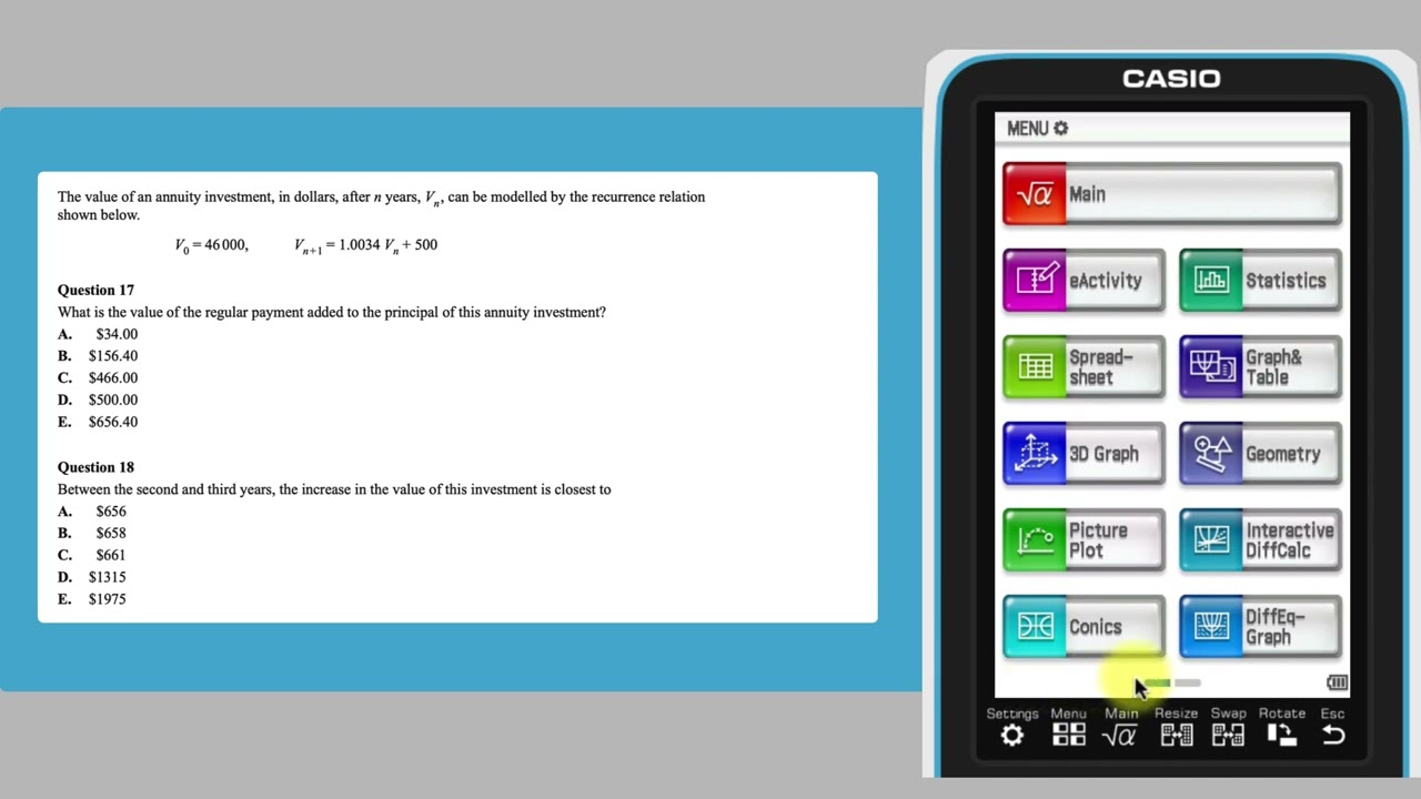 General Maths with ClassPad &ndash; working with a recurrence relation (finance context)