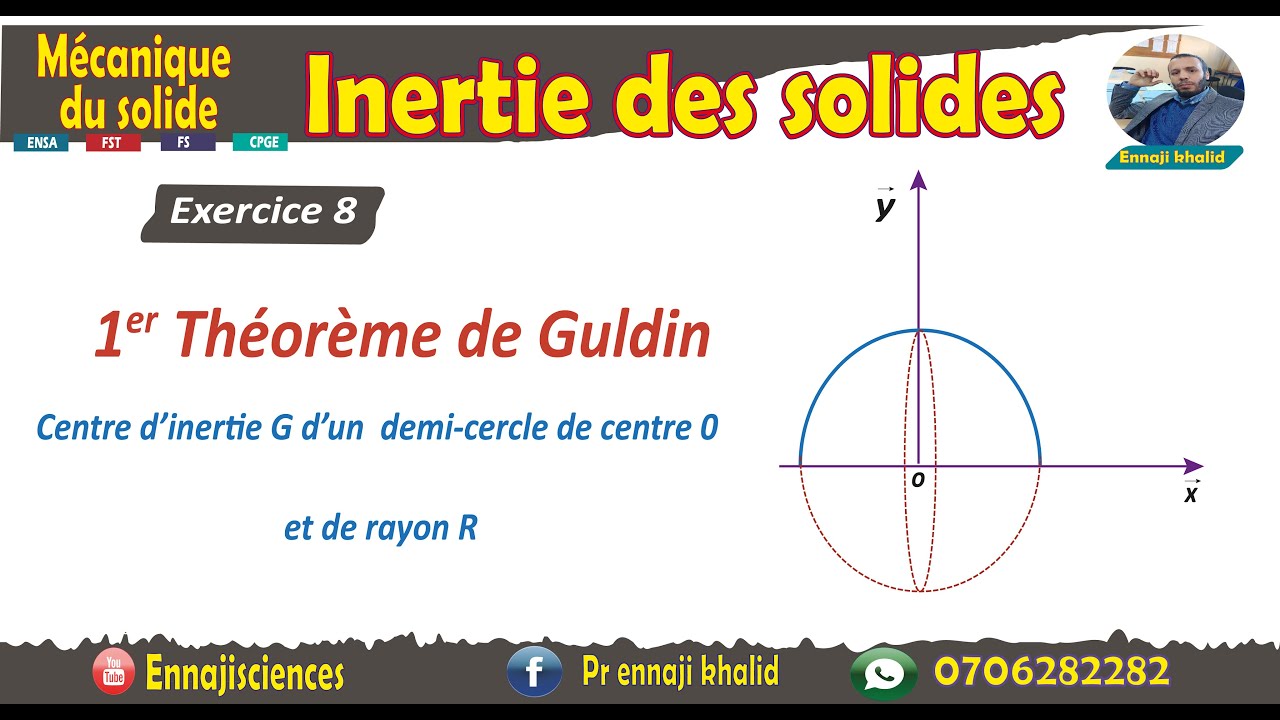 Centre d’inertie G d’un  demi cercle 1er Théorème de Guldin Exercice 8