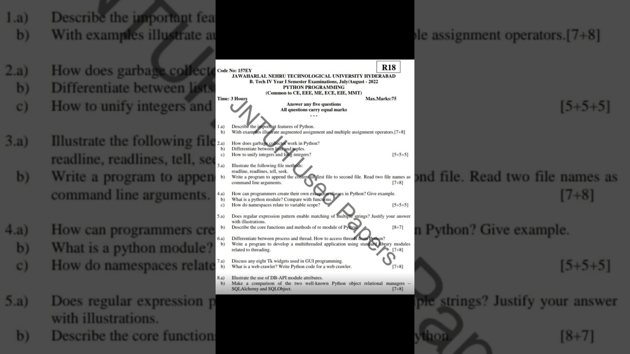 B-TECH JNTUH| R18 | CSE|ECE| PYTHON PROGRAMMING| QUESTION PAPER#jntuhexampaper #jntuhexams