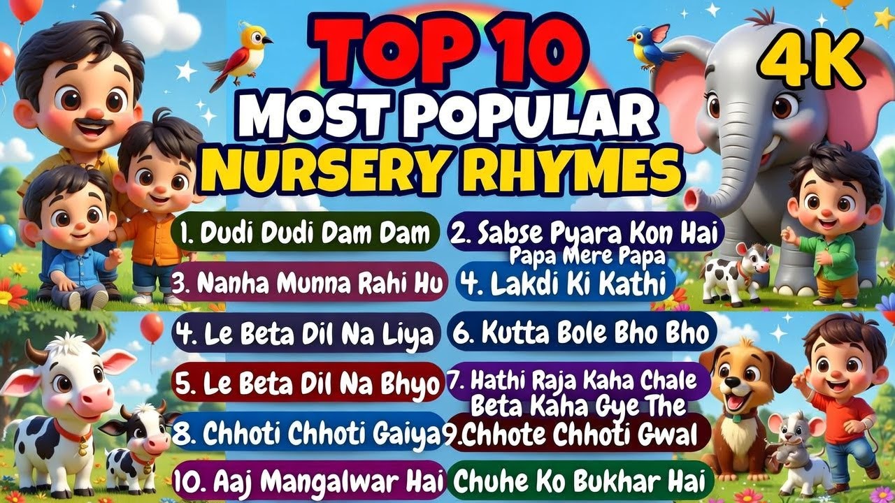 Top 10 - Ten Most Popular Nursery Rhymes | Top Ten Most Popular Nursery Rhymes  | Kids Hindi Rhymes