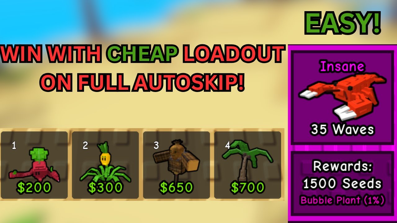 Solo Tropical Islands INSANE Mode With CHEAP LOADOUT On FULL AUTOSKIP! Roblox Garden Tower Defense