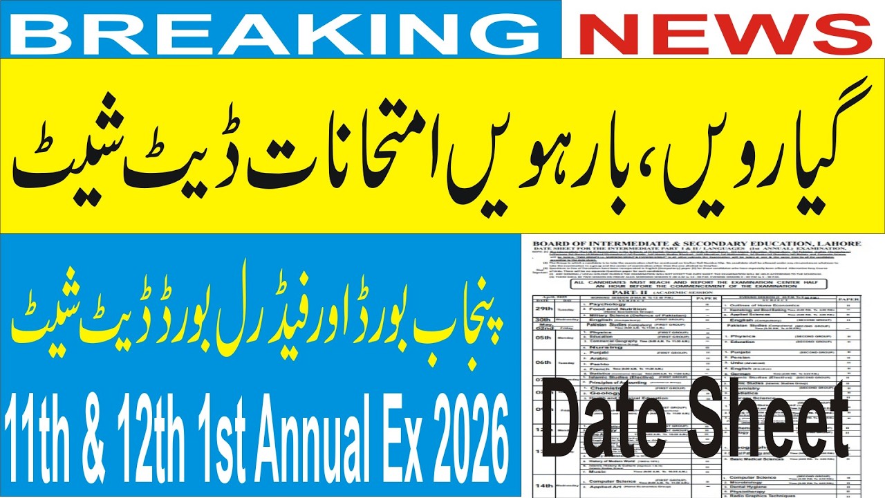 Get the latest updates on the 11th & 12th Class Date Sheet 2026 All Punjab Board and