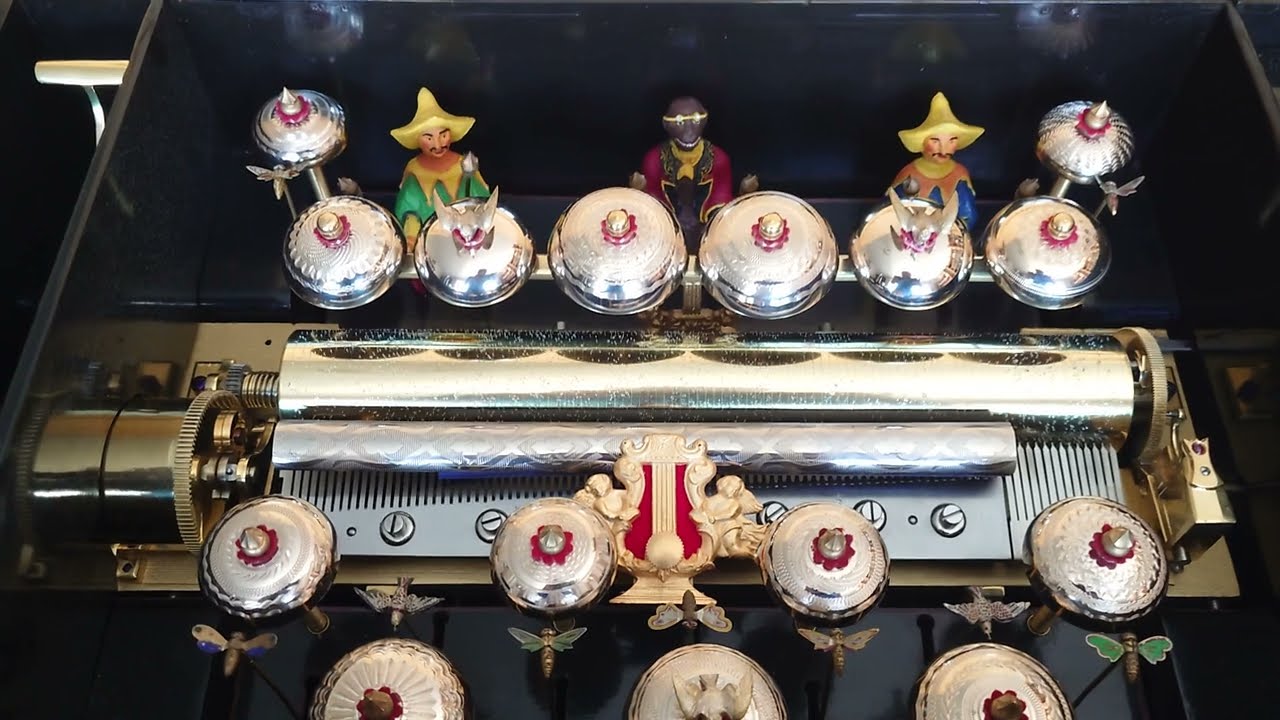 Racist music box by Karrer, Teufenthal C.1890 with automaton figures playing  multiple bells