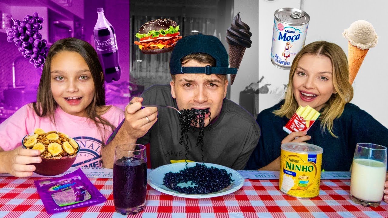 24 HORAS só COMENDO COMIDA ROXA vs PRETA vs BRANCA