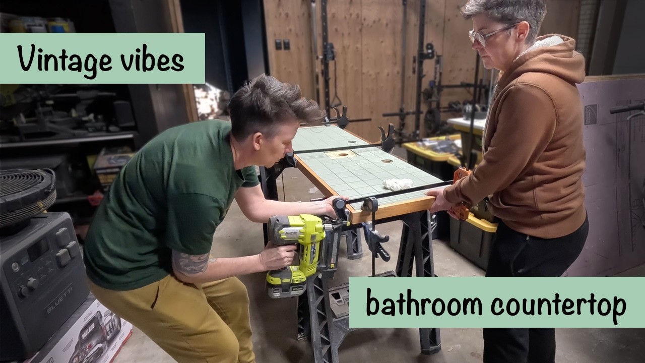 We gave our bathroom vanity countertop the vintage treatment - a retro yet modern DIY project