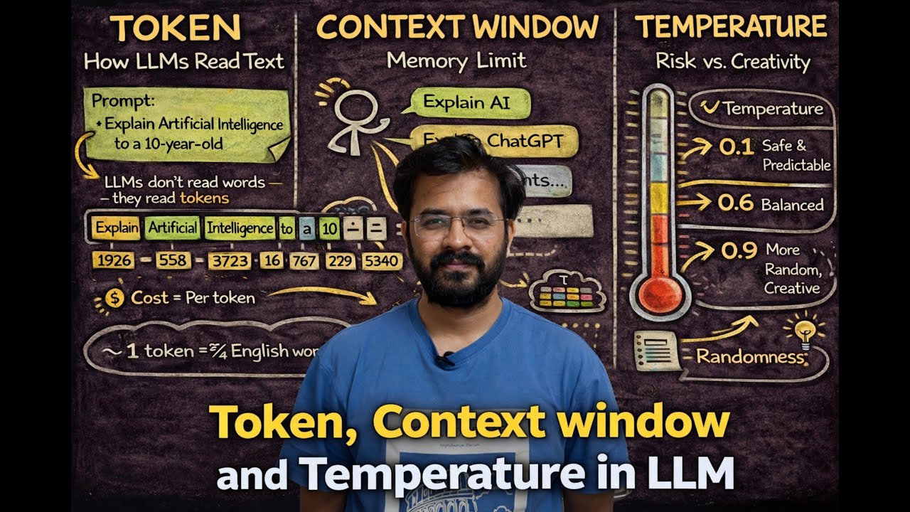 LLM Tokens, Context Window, Temperature || Micro learning Series day 2 Hindi