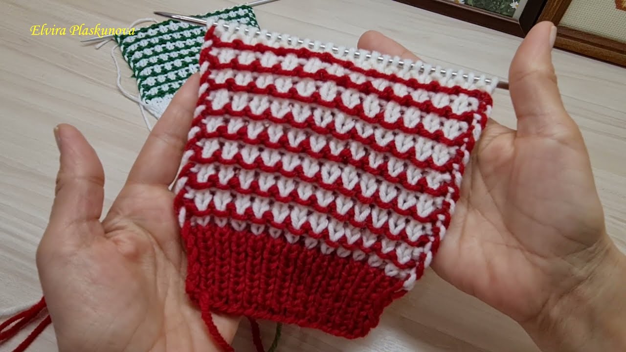 Двухцветный узор, ленивый жаккард спицами. Pattern 2 colors/