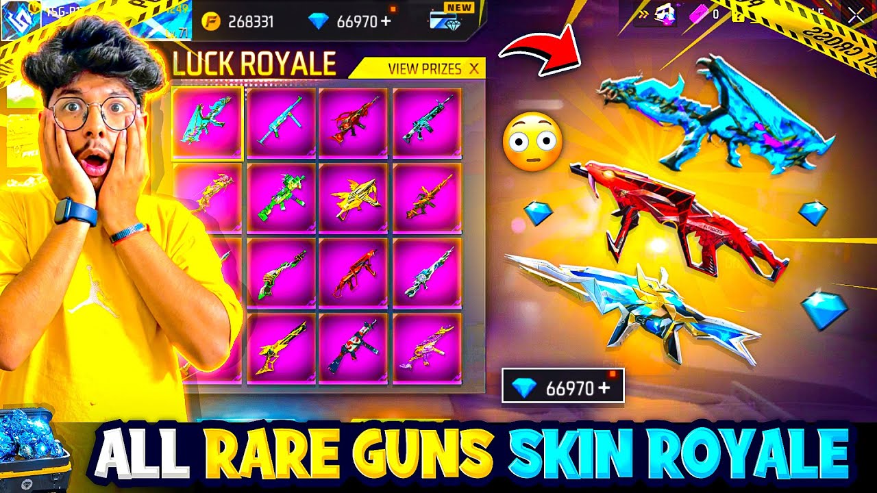 Free Fire All Rare Guns Skin Royale😍I Got All Gun Skins Permanent Bunny,Titan😳-Garena Free Fire