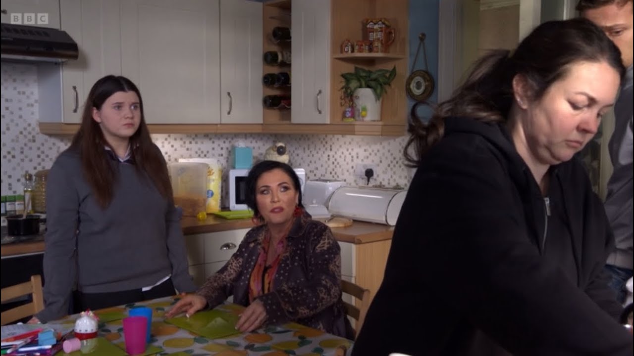 Eastenders lily kicks kat and Freddie out of the kitchen as she is ignored by Stacey scene