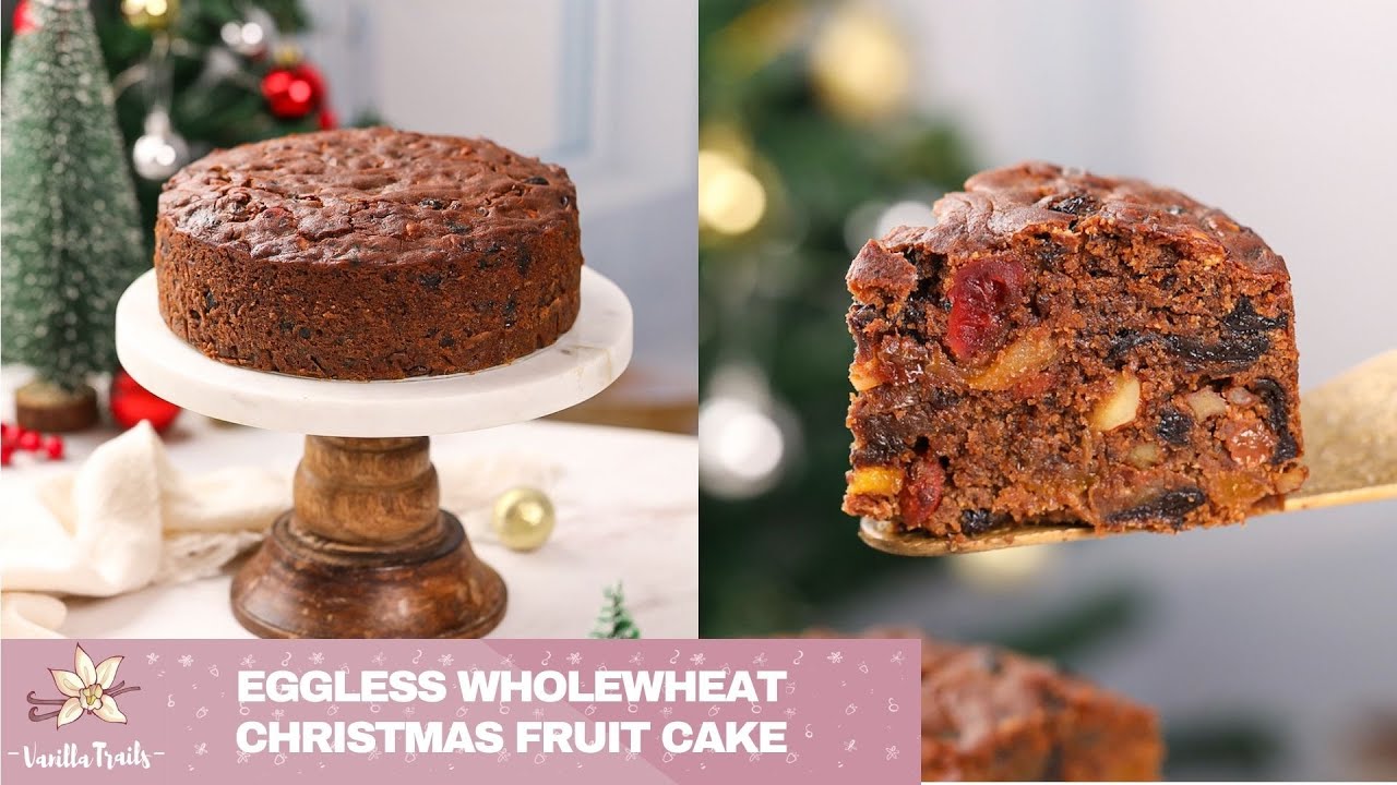 Eggless Wholewheat Christmas Fruit Cake! Easy recipe, No refined sugar, No pre soaking, No Blackjack