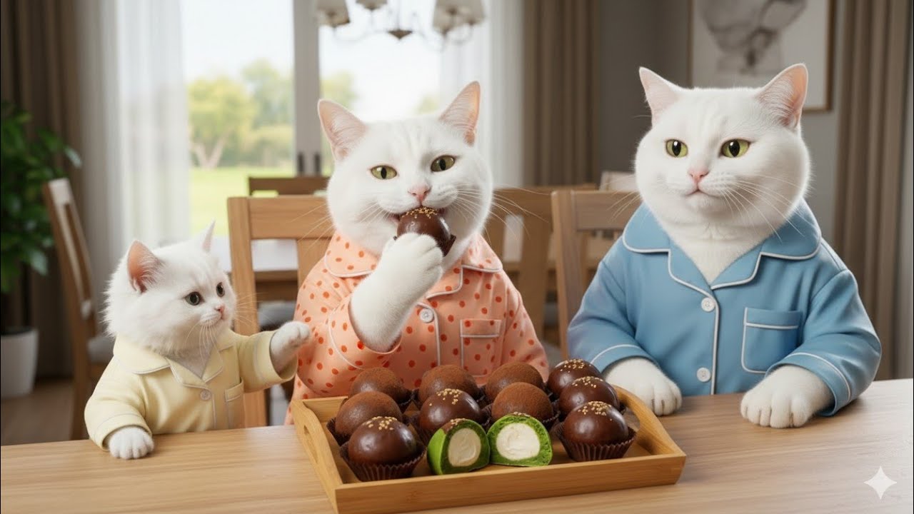 Mommy Cat makes internet viral Dubai Chewy Cookies 🍪🐱! For her family and enjoy with them #cat#fun