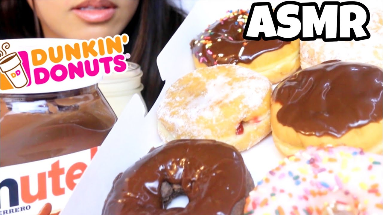 ASMR DUNKIN DONUTS CHOCOLATE NUTELLA EATING SOUNDS 먹는 먹방 NO TALKING DOUGHNUTS MUKBANG