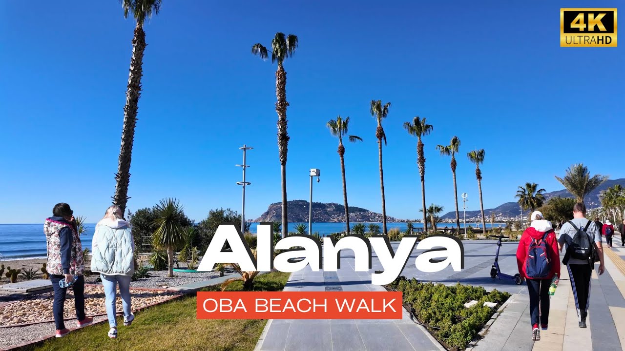 Alanya Oba Beach Walking Tour 🇹🇷 | Peaceful Winter Walk by the Sea 4K