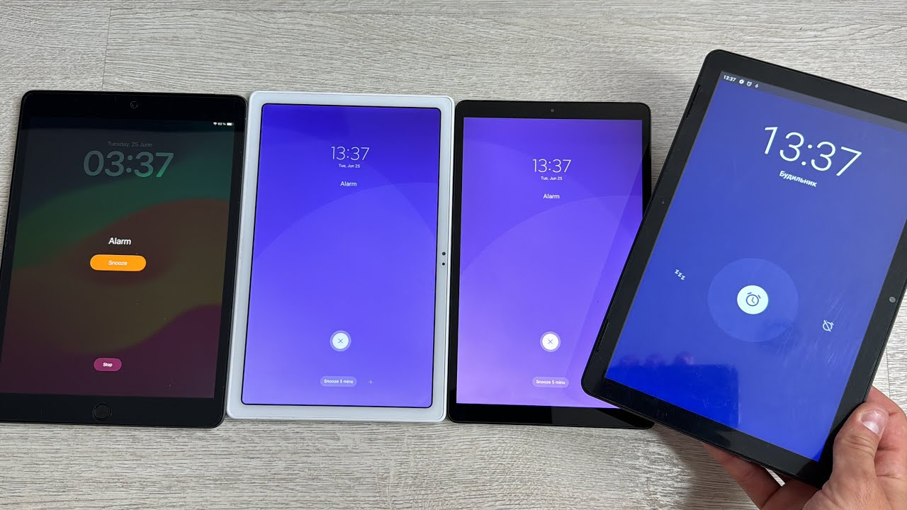 Alarm Clock vs Timer ON IPad vs Samsung vs Xiaomi vs Honor Tablet Group Four Tablet