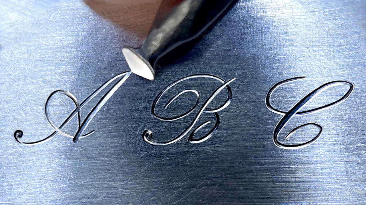 Hand Engraving Letter A, B and C in Script