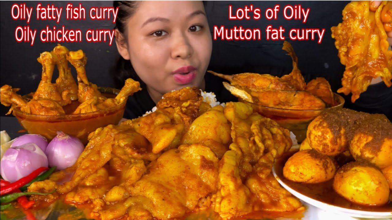 LOT’S OF OILY SPICY MUTTON FAT CURRY, EGG KALA BHUNA, SPICY CHICKEN CURRY, SPICY FISH CURRY MUKBANG