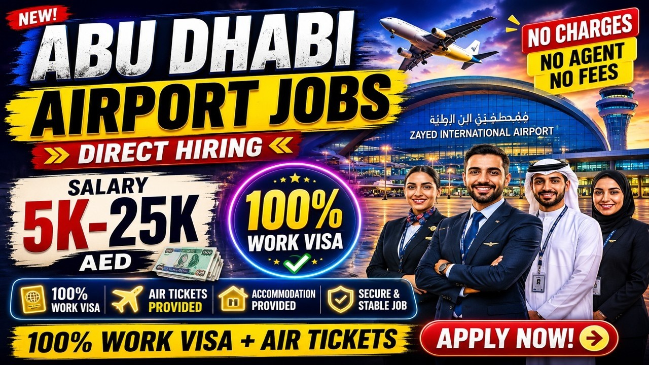 Abu Dhabi Airport Jobs With Free Visa + Room + Air Tickets | Jobs In Abu Dhabi Airport