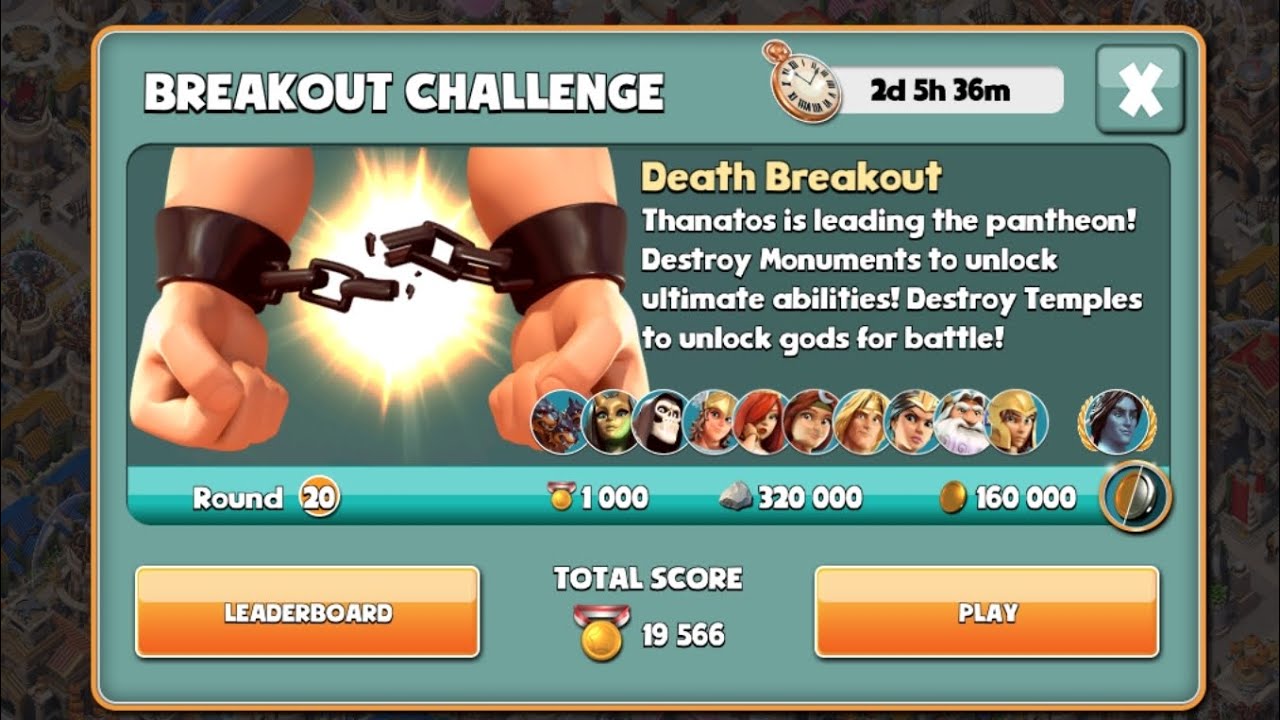 Death Breakout - Challenge | Round 20 attempt - 7/12 temples | Gods of Olympus