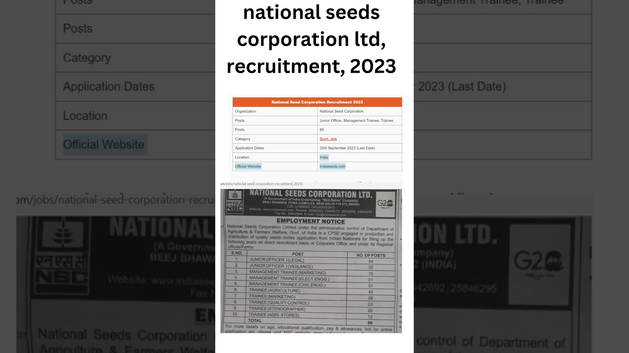 national seeds corporation ltd, recruitment, 2023