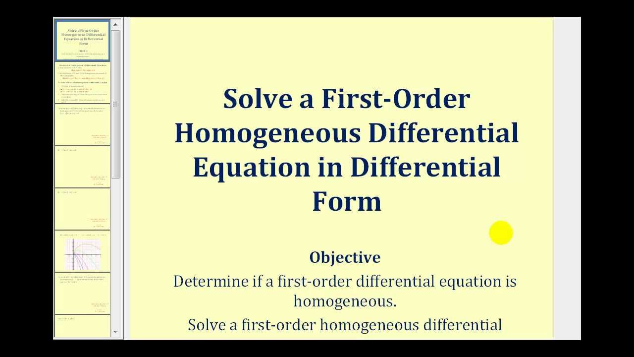 Solve a First-Order Homogeneous Differential Equation in Differential Form - Part 1
