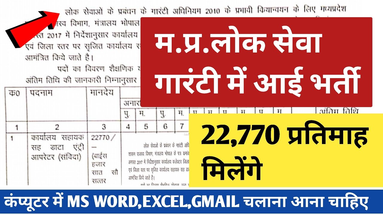 Shreeji Online - Mp Govt  Office Assistant Vacancy 2022 / Mp New Vacancy 2022