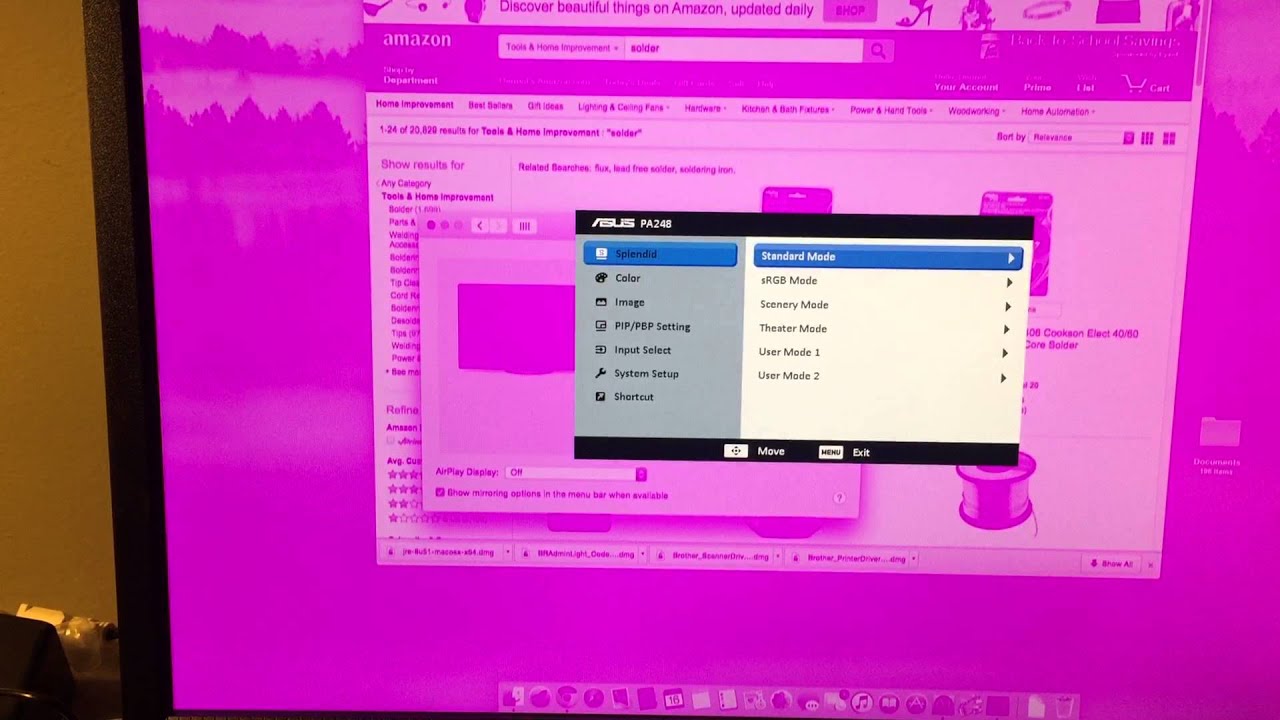 Asus PA248Q Monitor pink screen after waking up connected via HDMI to late 2014 Mac Mini