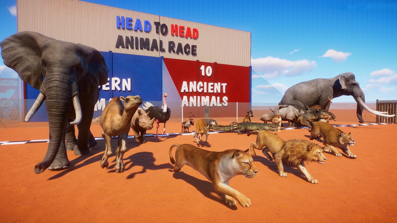 10 Modern Animals VS 10 Ancient Animals Head to Head Animal Race in Planet Zoo included Elephant