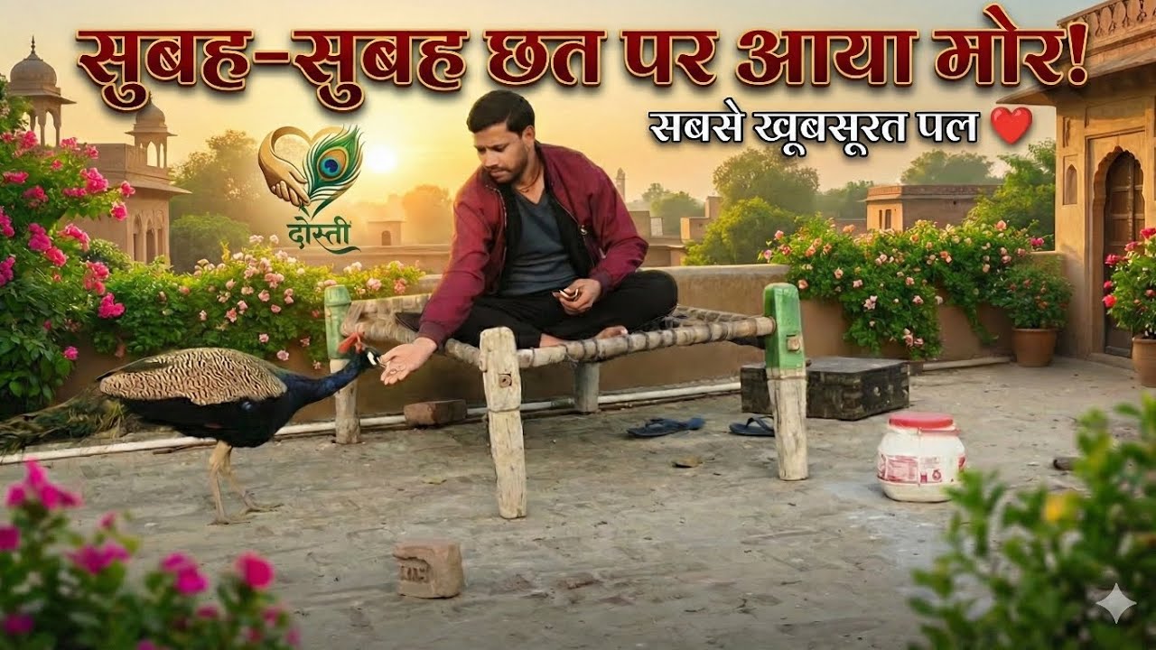 गाँव का जीवन: जब मोर घर पर दाना खाने आया🌅