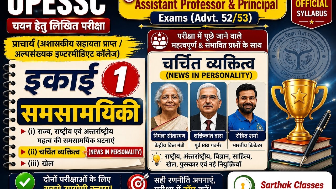 UPESSC 2026 | Common for Assistant Professor & Principal (Advt. 52/53) | चर्चित व्यक्तित्व | Unit-1