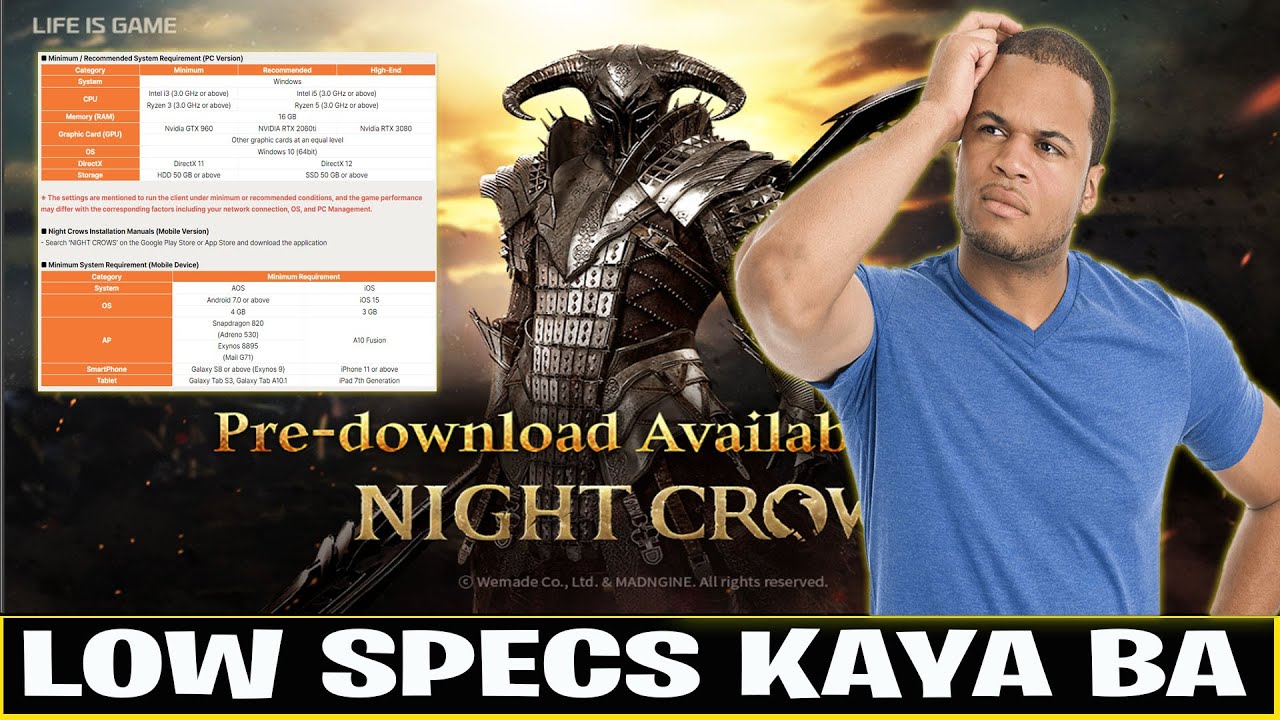NIGHT CROWS LOW SPECS KAYA BA ? | Pre - Download (Mobiel and Pc) Free to play And earn