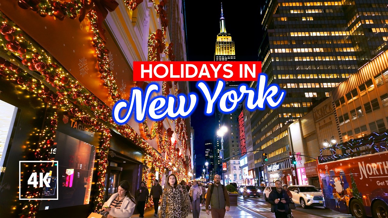 Christmas Vibes in New York City Macy’s Bryant Park Rockefeller Center Evening Walk 4K