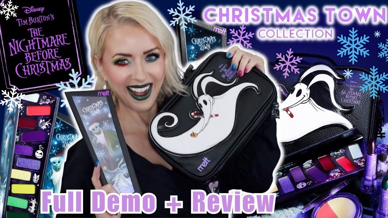 NEW MELT COSMETICS NIGHTMARE BEFORE CHRISTMAS CHRISTMAS TOWN COLLECTION REVIEW + 2 LOOKS TUTORIAL